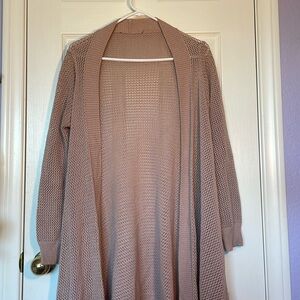Extra-long blush pink knit cardigan